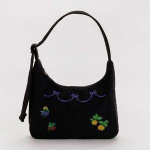 NWT Baggu Mini Nylon Shoulder Bag in Cross Stitch Black